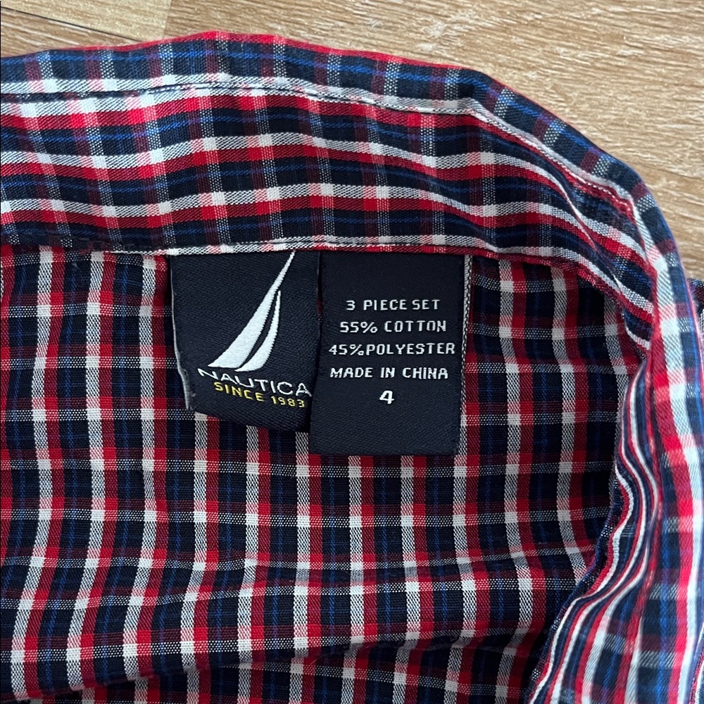 Nautica Red and Navy Striped Sweater with Checkered Shirt - Picture 7 of 7